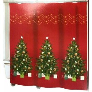 Avanti Linens Christmas Tree Fabric Shower Curtain Red 72x72 Holiday Winter